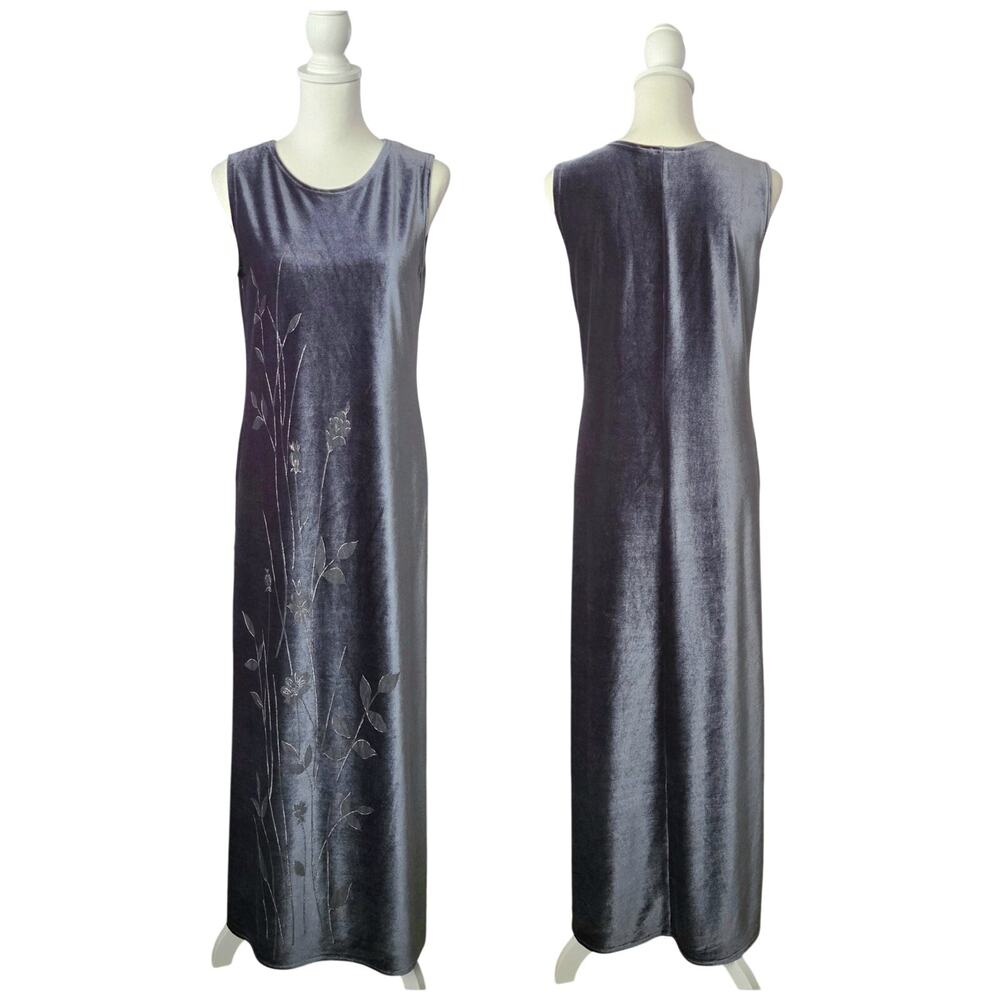 Vintage 90s Norton Studio Whimsigoth Velvet Maxi Dress Gray Silver M Sparkle